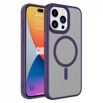 iPhone 15 Pro Kılıf Mat Arka Yüzey Wireless Şarj Özellikli Flet M-safe Kapak