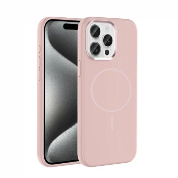 iPhone 15 Pro Max Kılıf M-Safe Şarj Özellikli Metal Kamera Çerçeveli Edi Silikon Kapak