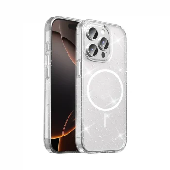 ​iPhone 15 Pro Max Kılıf M-safe Şarj Özellikli Parlayan Simli Saydam Renkli Maris Kapak