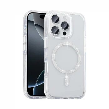 iPhone 15 Pro Max Kılıf Taşlı Tasarım M-safe Şarj Özellikli Koment Silikon Kapak