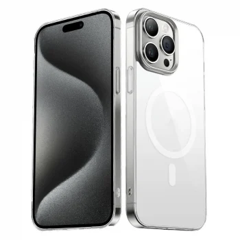 iPhone 15 Pro Max Kılıf Wireless Şarj Özellikli Şeffaf G-Glass Kapak