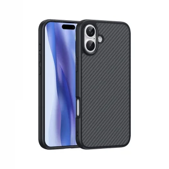 iPhone 16 Kılıf M-safe Şarj Özellikli Karbon Fiber Tasarımlı Elnino Kapak