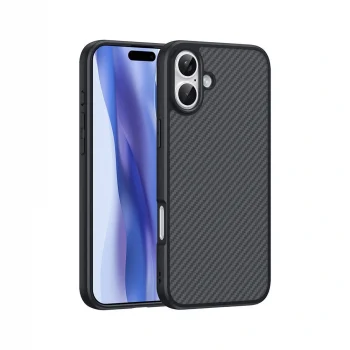 iPhone 16 Plus Kılıf M-safe Şarj Özellikli Karbon Fiber Tasarımlı Elnino Kapak