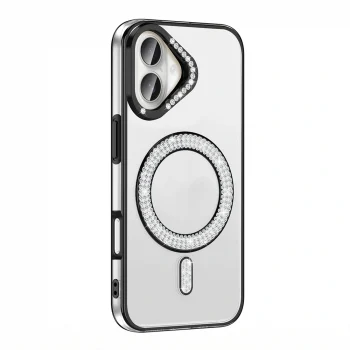 iPhone 16 Plus Kılıf Pırlanta Taş Tasarımlı M-safe Şarj Özellikli Karetta Silikon Kapak