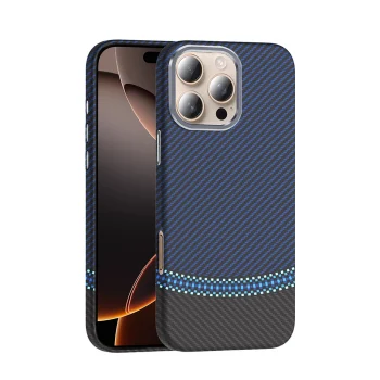 iPhone 16 Pro Max Kılıf M-safe Şarj Özellikli Karbon Fiber Görünümlü Gros Kapak