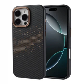 iPhone 16 Pro Max Kılıf M-safe Şarj Özellikli Karbon Fiber Tasarımlı Vave Kapak