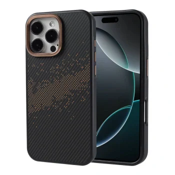 iPhone 16 Pro Max Kılıf M-safe Şarj Özellikli Karbon Fiber Tasarımlı Vave Kapak