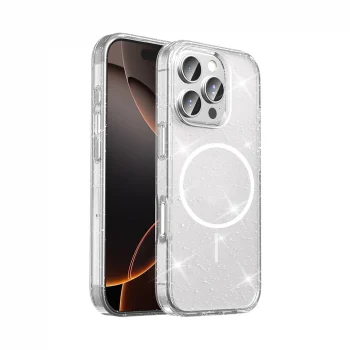 ​iPhone 16 Pro Max Kılıf M-safe Şarj Özellikli Parlayan Simli Saydam Renkli Maris Kapak