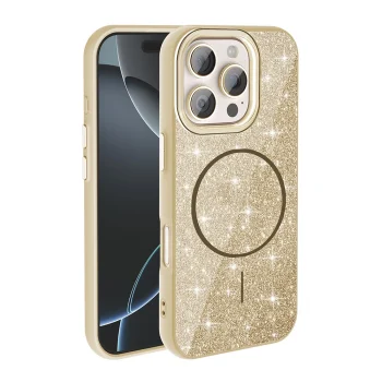 iPhone 16 Pro Max Kılıf M-safe Şarj Özellikli Parlayan Simli Okso Kapak