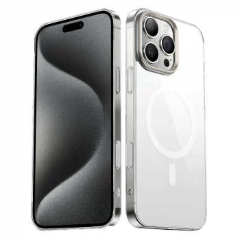 iPhone 16 Pro Max Kılıf M-safe Şarj Özellikli Şeffaf Cam Arka Yüzey G-Glass Kapak