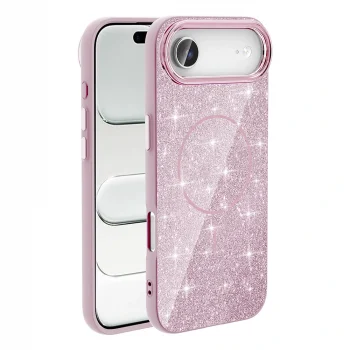 iPhone 17 Air Kılıf M-safe Şarj Özellikli Parlayan Simli Okso Kapak