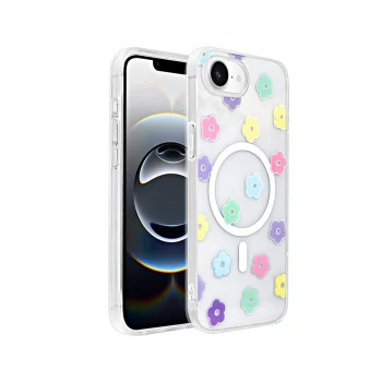 iPhone 17E Kılıf M-Safe Şarj Özellikli Şeffaf Folk Sert Kapak
