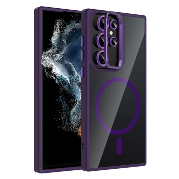 Samsung S22 Ultra Kılıf Standlı ve Kamera Lens Hediyeli M-Safe Şarj Özellikli Etro Kapak