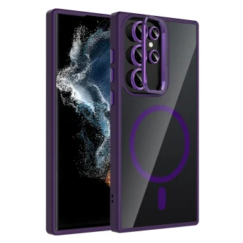 Samsung S22 Ultra Kılıf Standlı ve Kamera Lens Hediyeli M-Safe Şarj Özellikli Etro Kapak