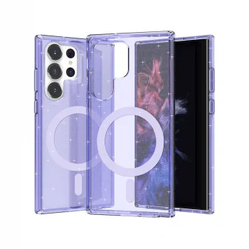 Samsung S23 Ultra Kılıf M-safe Şarj Özellikli Parlayan Simli Saydam Renkli Allstar Kapak