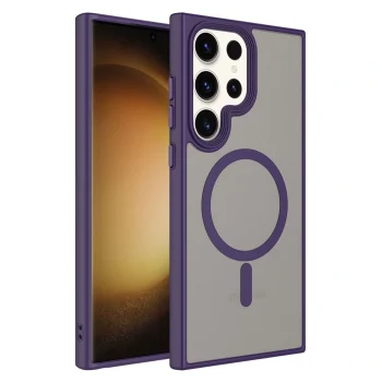 Samsung S23 Ultra Kılıf Mat Arka Yüzey Wireless Şarj Özellikli Flet M-safe Kapak