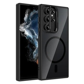 Samsung S23 Ultra Kılıf Standlı ve Kamera Lens Hediyeli M-Safe Şarj Özellikli Etro Kapak