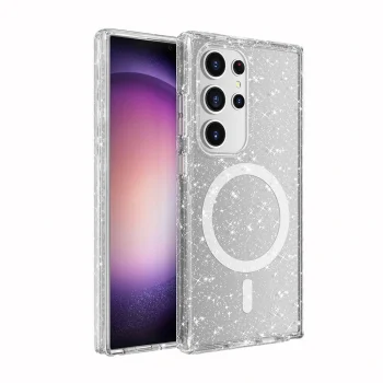 Samsung S24 Ultra Kılıf M-safe Şarj Özellikli Parlayan Simli Saydam Renkli Allstar Kapak