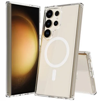 Samsung S24 Ultra Uyumlu Kılıf M-safe Şarj Özellikli Şeffaf Sert PC Kapak