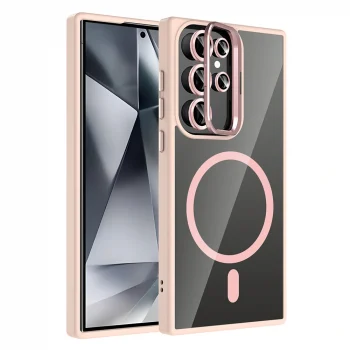 Samsung S24 Ultra Kılıf Standlı ve Kamera Lens Hediyeli M-Safe Şarj Özellikli Etro Kapak