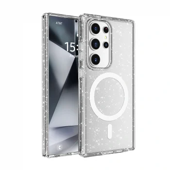 Samsung S25 Ultra Kılıf M-safe Şarj Özellikli Parlayan Simli Saydam Renkli Allstar Kapak