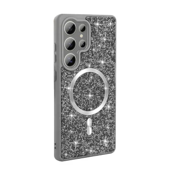 Samsung S25 Ultra Kılıf Pırlanta Tasarımlı M-safe Şarj Özellikli Mozaik Silikon Kapak