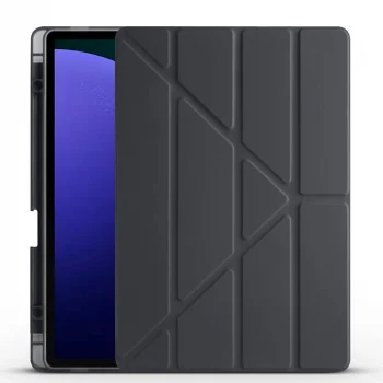 Samsung Tab S9 FE Plus Kılıf Tri Folding Kalem Bölmeli Standlı Kılıf