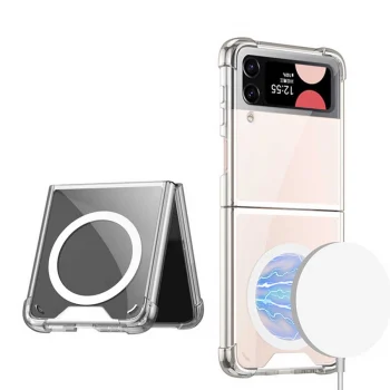 Samsung Z Flip 3 Kılıf Wireless Şarj Özellikli Airbagli  Kıpta Anti Shock M-safe Kapak