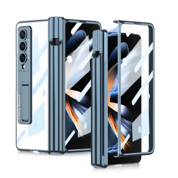 Samsung Z Fold 4 Kılıf  Kıpta Standlı Kalem Bölmeli Kapak