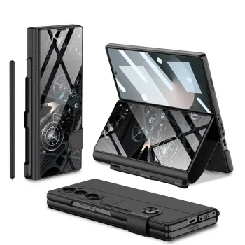 ​Samsung Z Fold 6 Kılıf Kamera Korumalı Kartlıklı Kalem Bölmeli Kıpta Marble Drago Kılıf