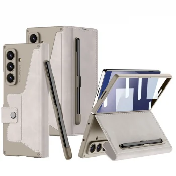 Samsung Z Fold 7 Kılıf Kamera Korumalı Kadife Tasarımlı Kıpta Kalem Bölmeli Fest Kapak