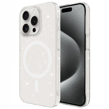 iPhone 15 Pro Kılıf M-safe Şarj Özellikli Simli Şeffaf Arka Yüzey Erdos Silikon Kapak