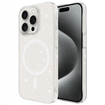 iPhone 15 Pro Kılıf M-safe Şarj Özellikli Simli Şeffaf Arka Yüzey Erdos Silikon Kapak