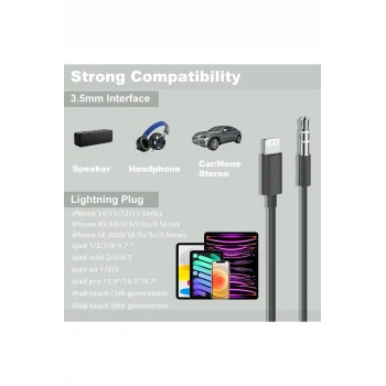 iPhone 6S/7/8 Plus/XS/11/12/13 Mini/14 Pro Max Uyumlu Aux Kablosu Lightning To 3.5mm Jack Çevirici