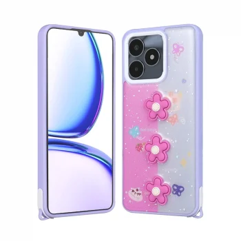 Realme C53 Kılıf Parlayan Simli Kabartma Figürlü Cevze Kapak