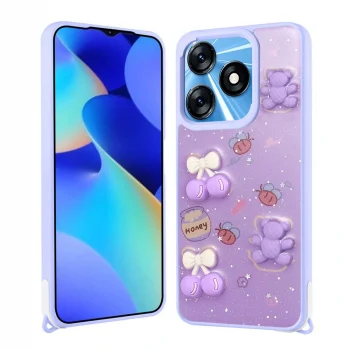 Tecno Spark 10C Kılıf Parlayan Simli Kabartma Figürlü Cevze Kapak