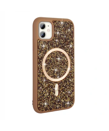 Apple iPhone 11 Kılıf Pırlanta Tasarımlı M-safe Şarj Özellikli Zore Mozaik Silikon Kapak