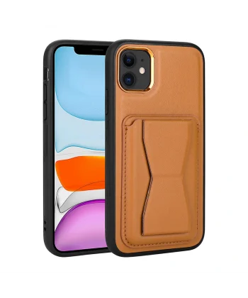 iPhone 12 Kılıf Kartlıklı Standlı ​Pu Deri Memo Kapak