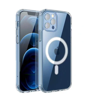 iPhone 12 Pro Kılıf M-safe Şarj Özellikli Şeffaf Sert PC Embos Kapak