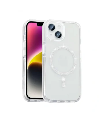 iPhone 13 Kılıf Taşlı Tasarım M-safe Şarj Özellikli Koment Silikon Kapak