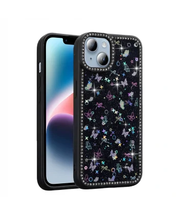 iPhone 13 Kılıf Taşlı ve Simli Tasarım Azra Kapak