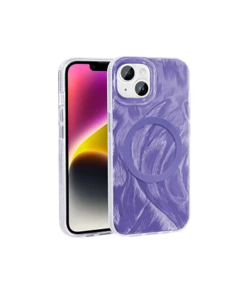 iPhone 14 Plus Kılıf M-safe Şarj Özellikli Fırça Boya Desenli Palet Kapak