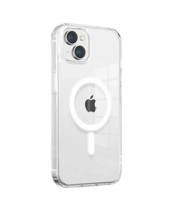 iPhone 14 Plus Kılıf M-safe Şarj Özellikli Şeffaf Sert PC Embos Kapak