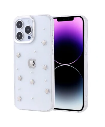 Apple iPhone 14 Pro Max Kılıf Airbag Tasarımlı Simli Şeffaf Zore Kutup Kapak