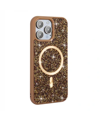 Apple iPhone 14 Pro Max Kılıf Pırlanta Tasarımlı M-safe Şarj Özellikli Zore Mozaik Silikon Kapak