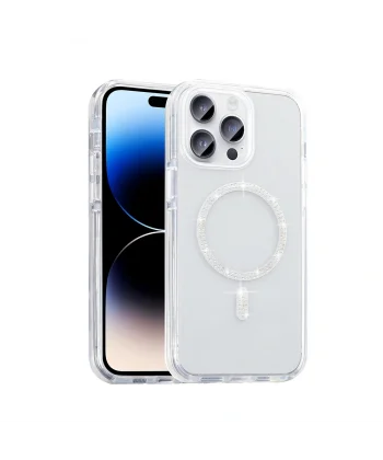 iPhone 14 Pro Max Kılıf Taşlı Tasarım M-safe Şarj Özellikli Koment Silikon Kapak