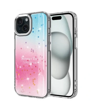 iPhone 15 Plus Kılıf Simli Desenli Parlak Task Kapak