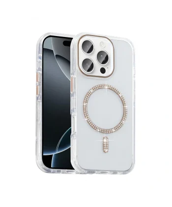 iPhone 15 Pro Kılıf Taşlı Tasarım M-safe Şarj Özellikli Koment Silikon Kapak