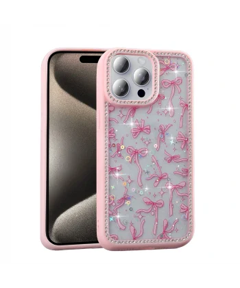 iPhone 15 Pro Kılıf Taşlı ve Simli Tasarım Azra Kapak