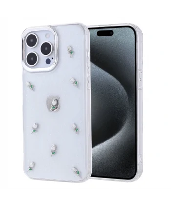 Apple iPhone 15 Pro Max Kılıf Airbag Tasarımlı Simli Şeffaf Zore Kutup Kapak